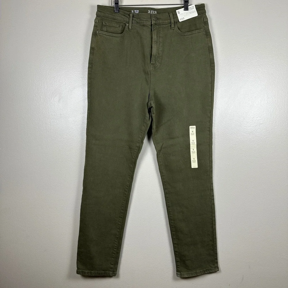 a.n.a Women's 16 High-Rise Straight Pants Oregano Green Slim Leg NEW